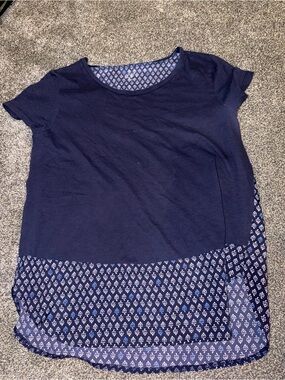 LOFT Navy Short-Sleeve Layered-Look Tee with Printed Hem